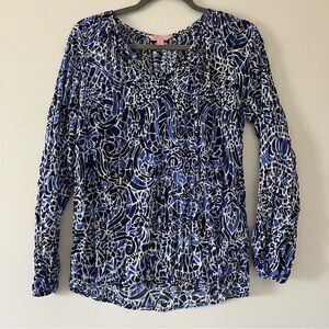Lilly Pulitzer WOMEN'S SIZE XS Willa Top in Taverna Blue/White Tile Vacation